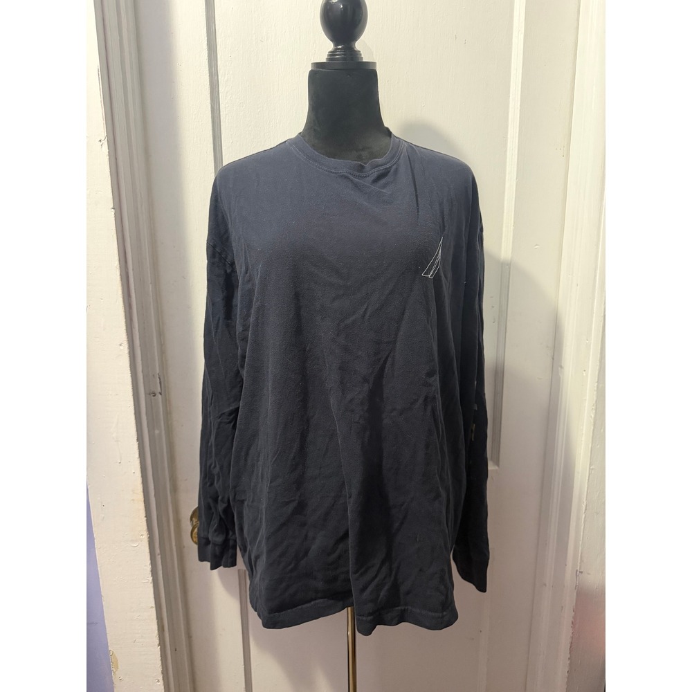 Nautica Mens XL Navy Blue Long Sleeve Graphic T-Shirt Embroidered Logo Cotton